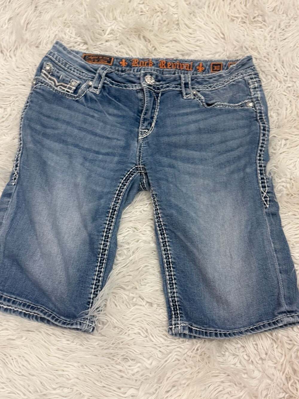 Rock Revival Size 30 Denim Bermuda Shorts Embellished Flap Pocket